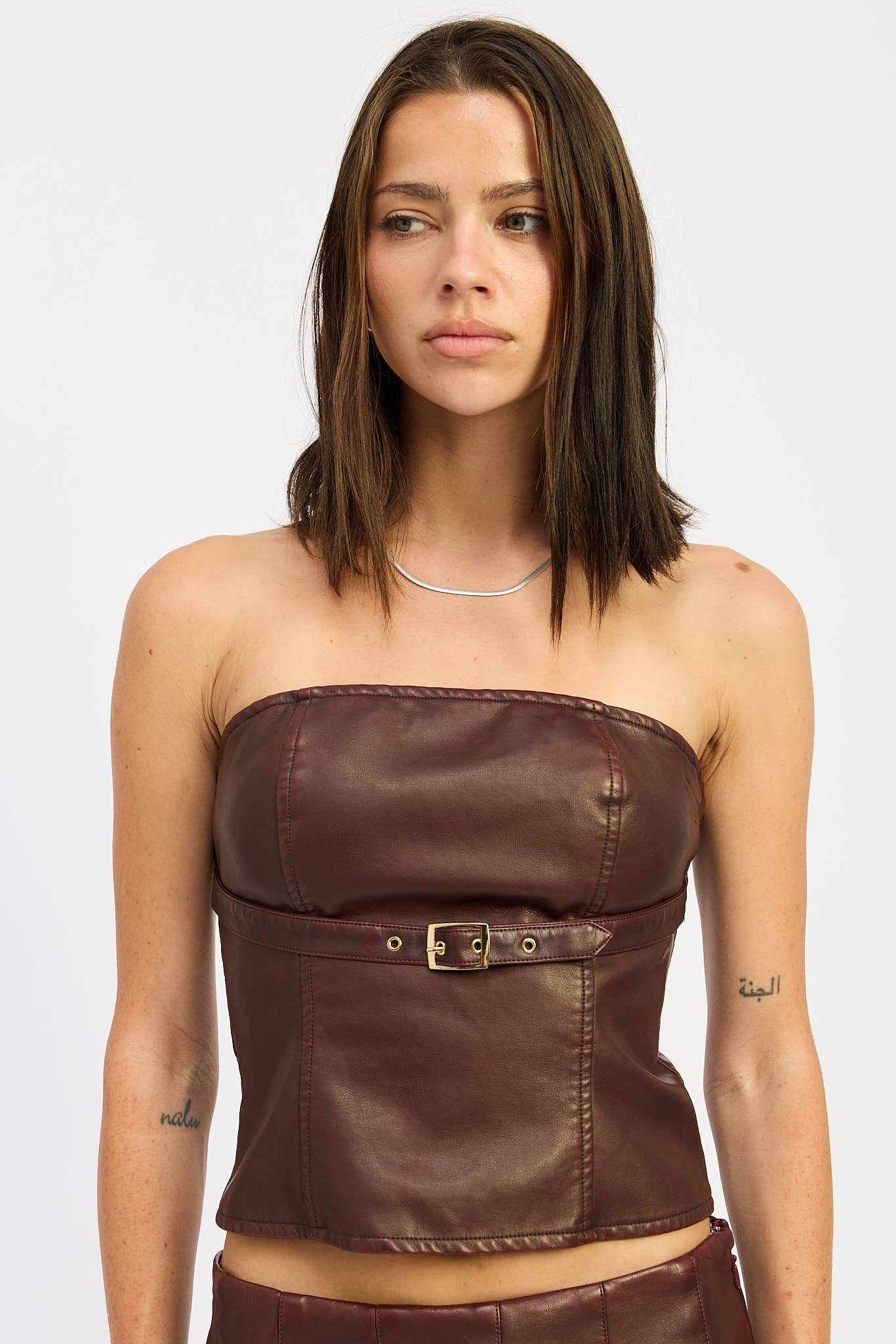 Dakota Buckle Leather Tube top - Wine