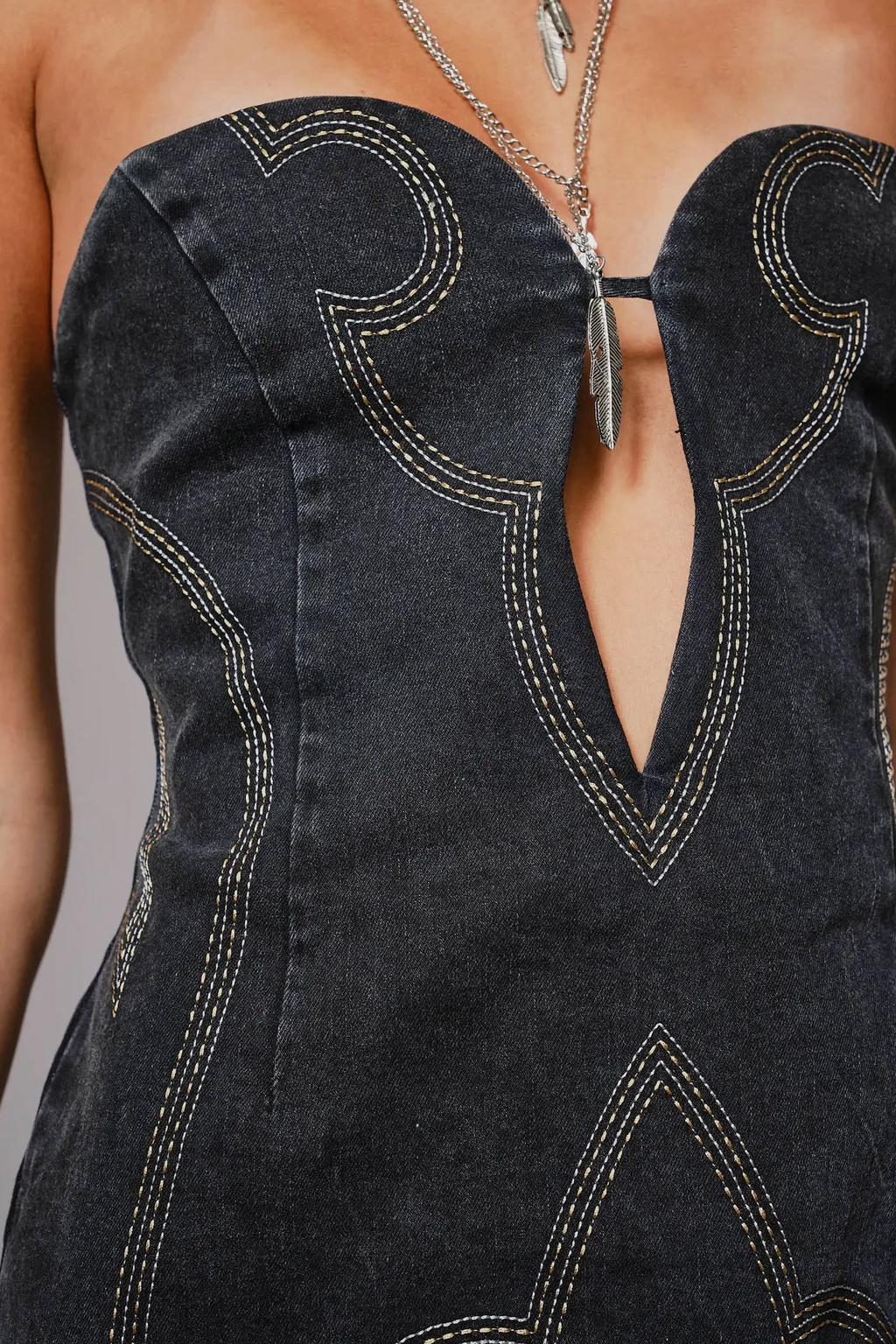 Saddle Stitch Dress-Black Denim