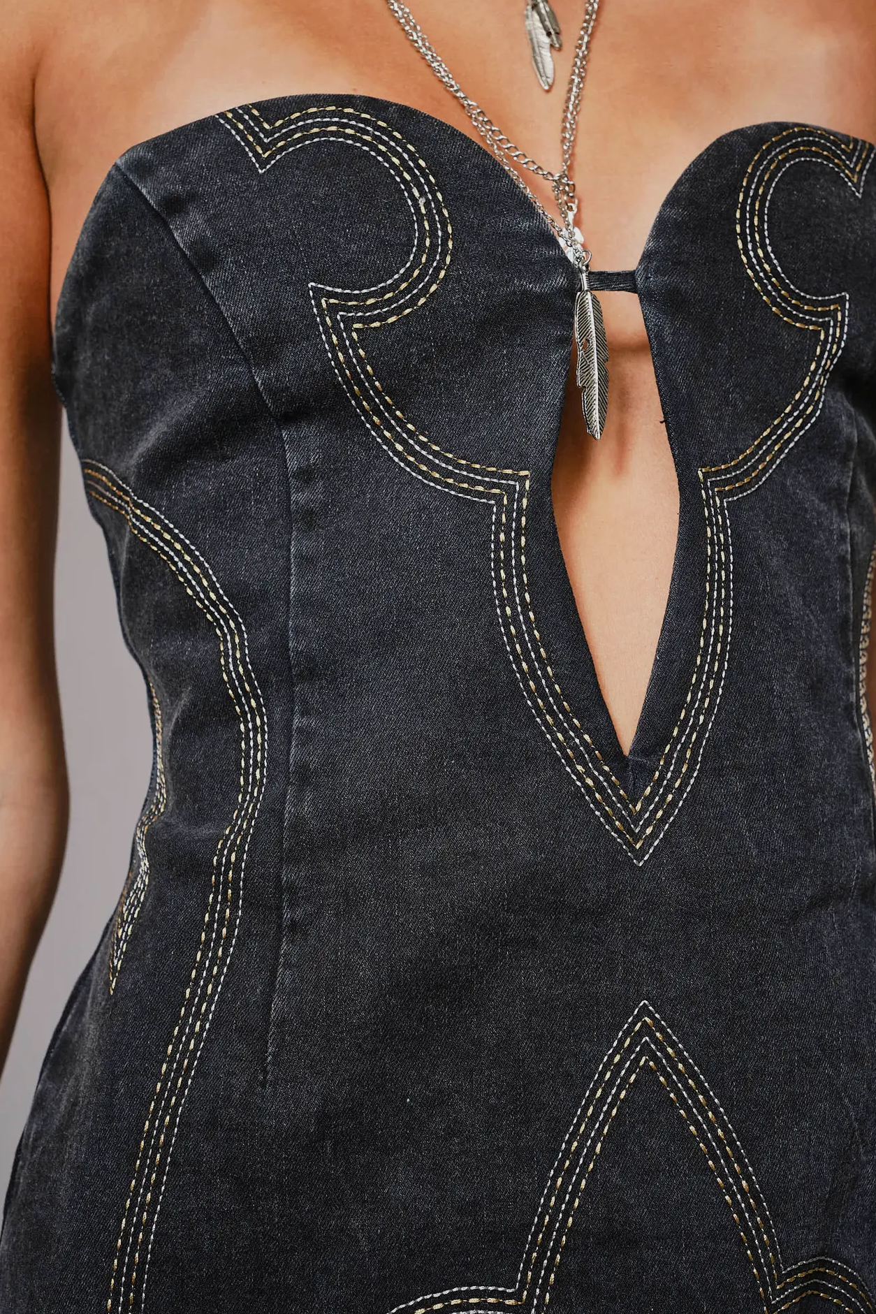 Saddle Stitch Dress-Black Denim