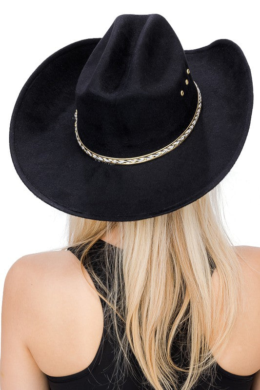 Gold Stitched Cowboy Felt Hat- Black