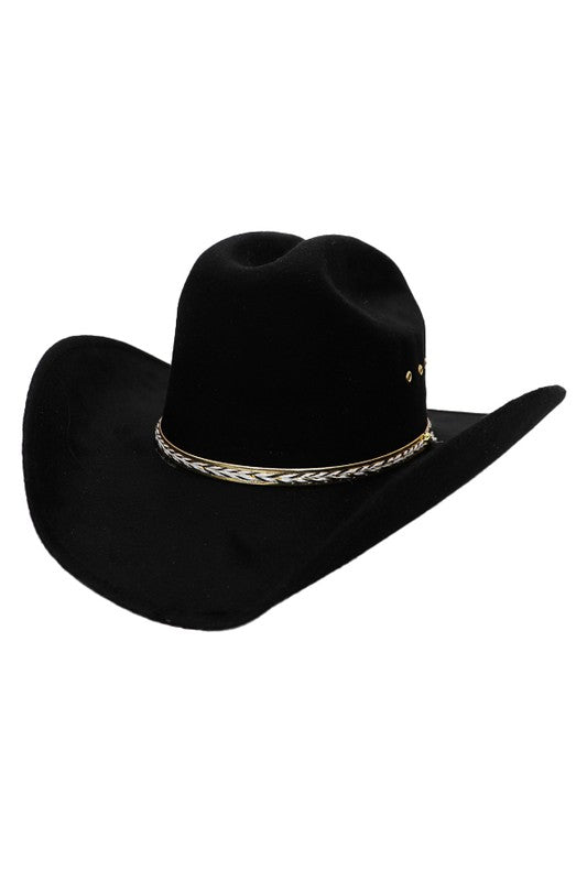 Gold Stitched Cowboy Felt Hat- Black
