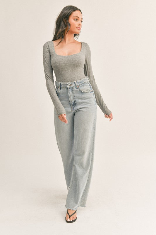 Long Sleeve Seamless Bodysuit - Grey