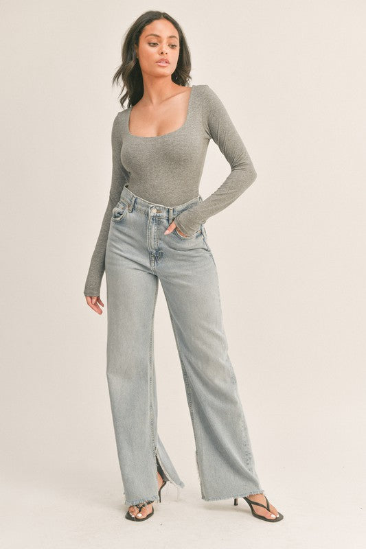 Long Sleeve Seamless Bodysuit - Grey