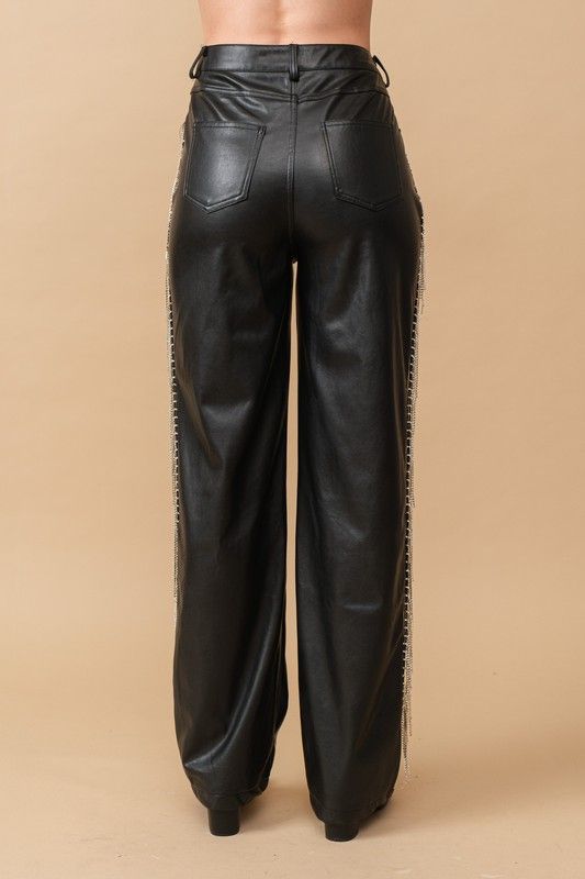 Rhinestone Fringe Leather Pants