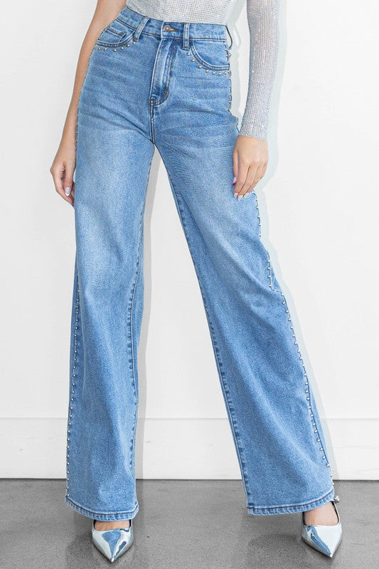 Viper Studded Wide Leg Jeans