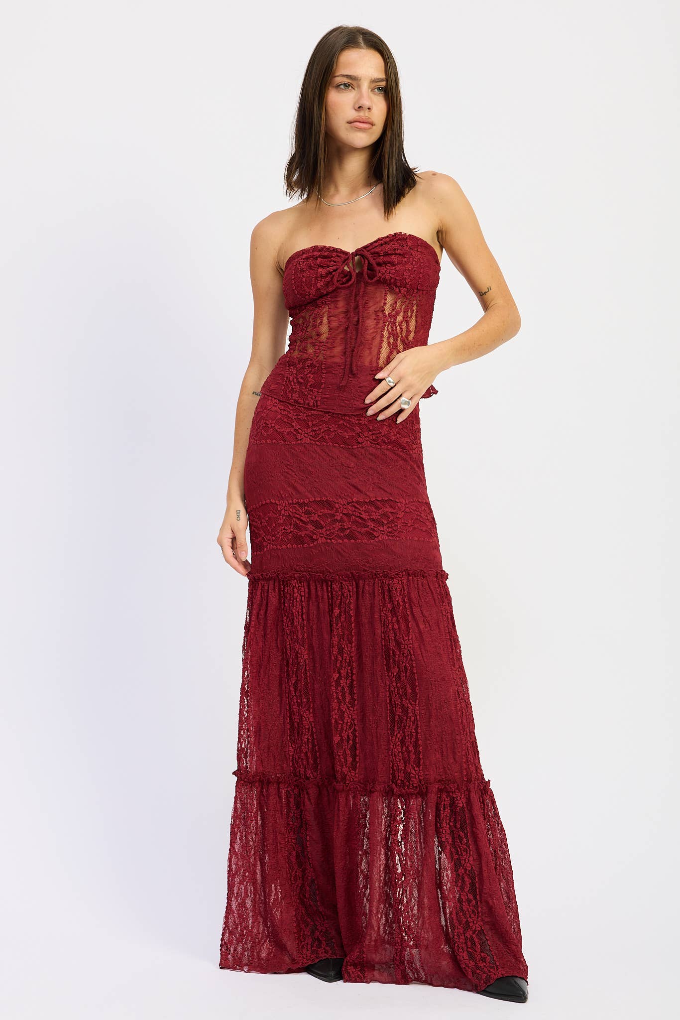 Savannah Lace Tube Top- Merlot