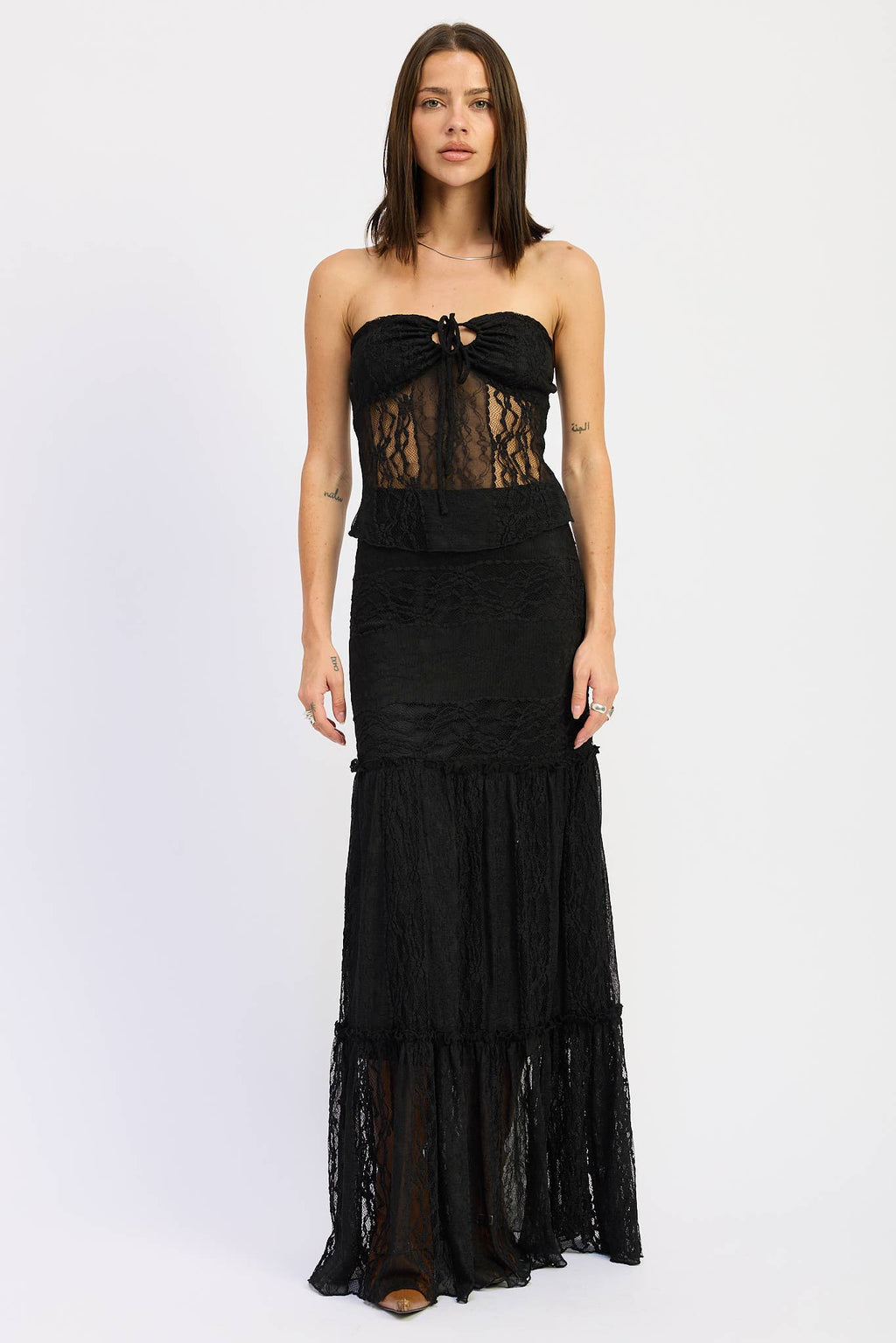 Savannah Lace Maxi Skirt- Black