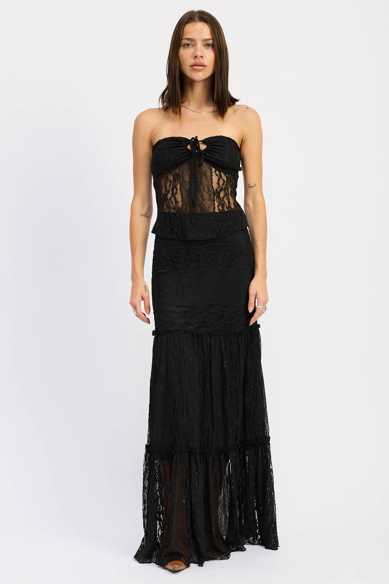 Savannah Lace Maxi Skirt- Black