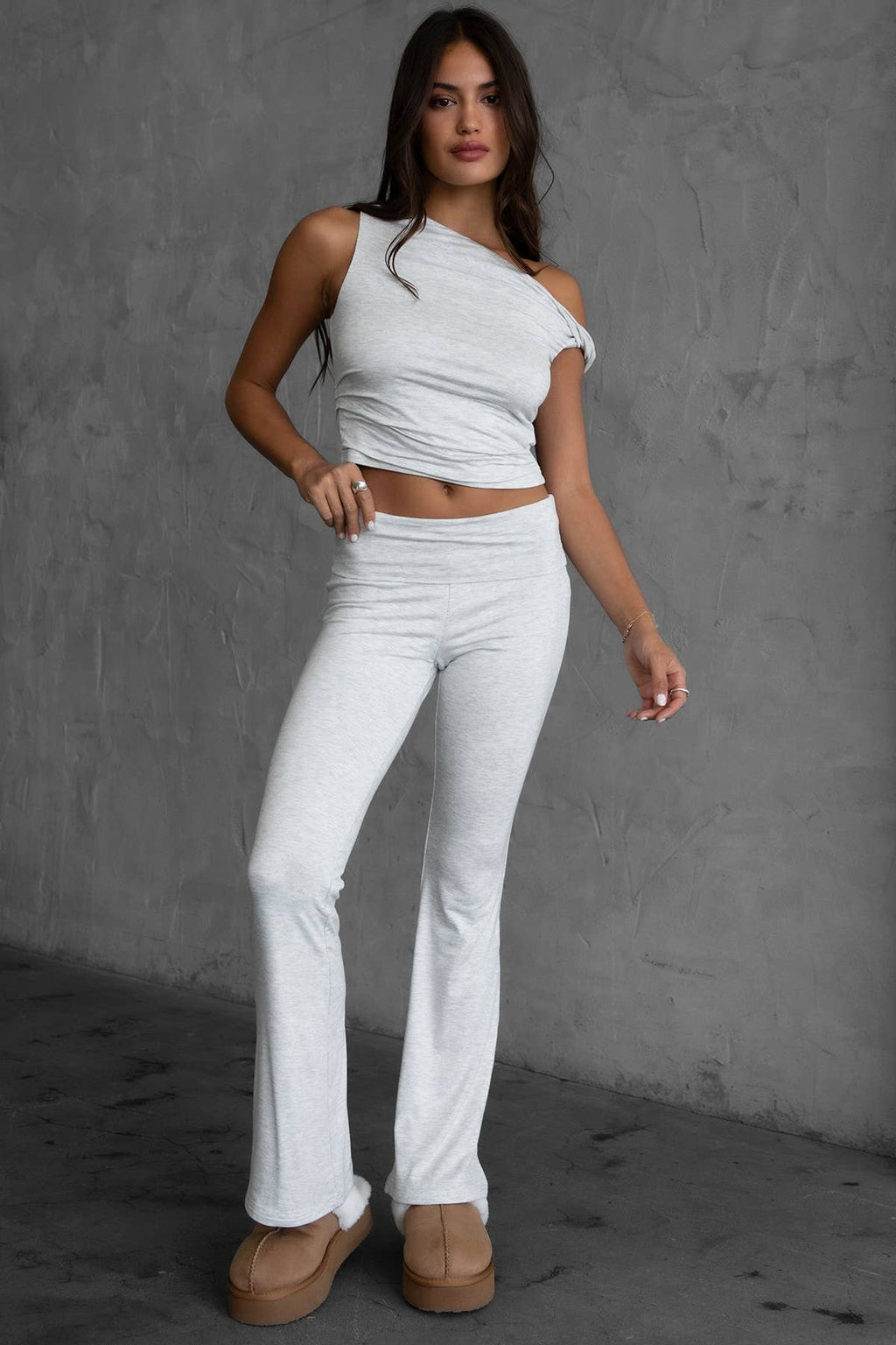 Cora Fold Legging Pants : Heather White