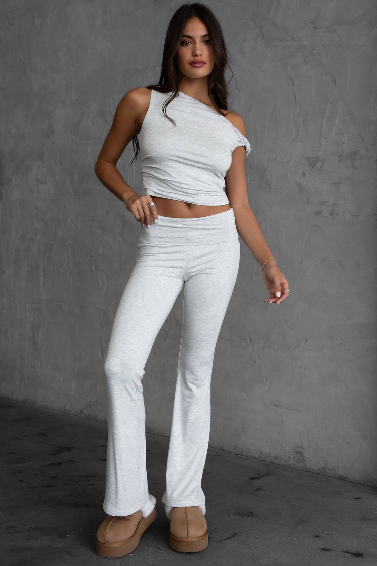 Cora Fold Legging Pants : Heather White