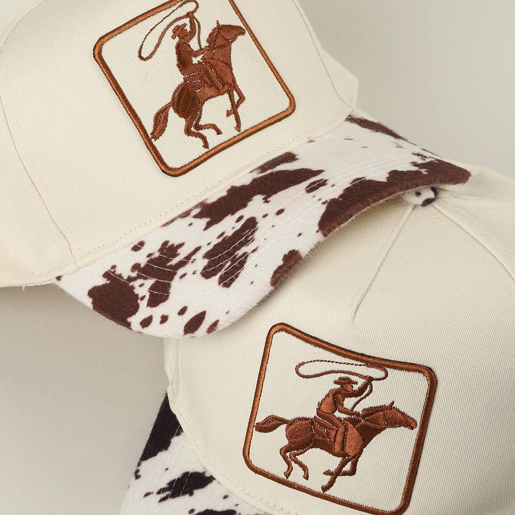Cowboy Patch Two Tone Cow Print- Brown