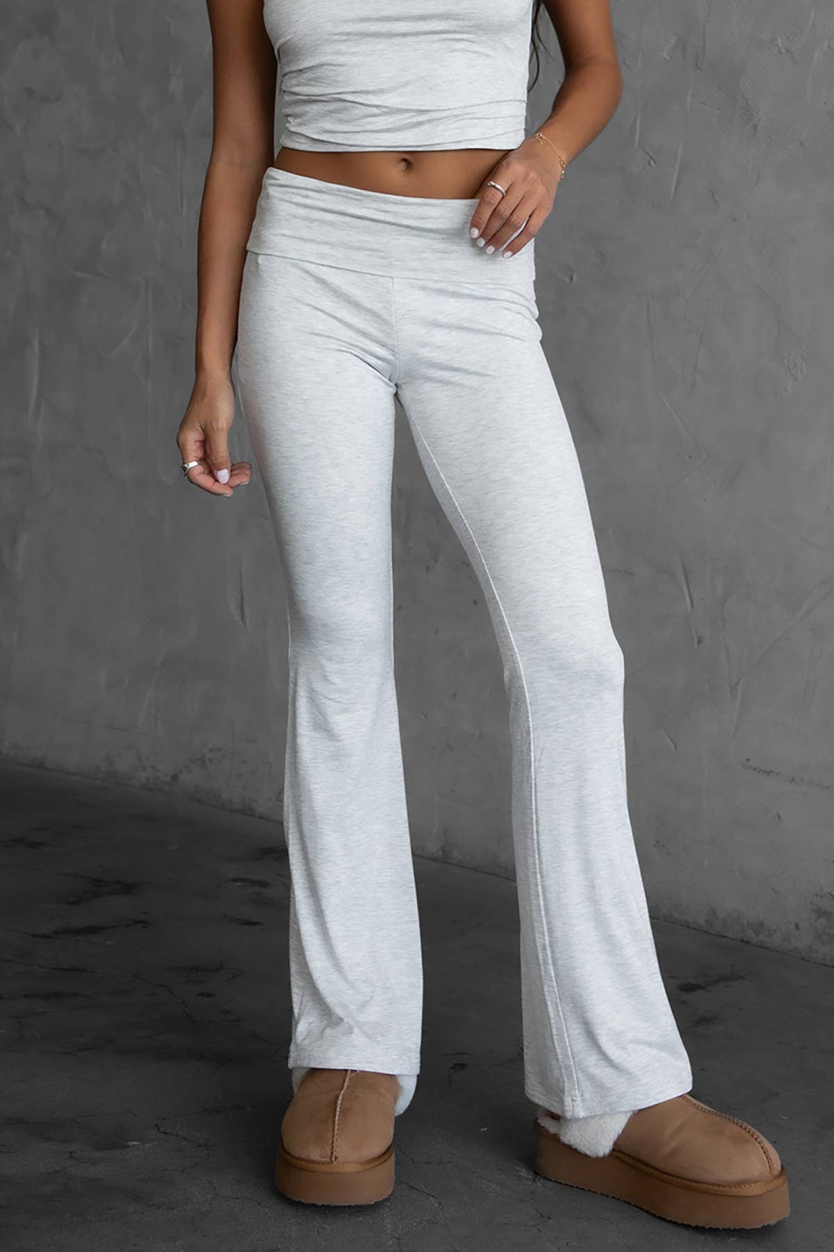 Cora Fold Legging Pants : Heather White