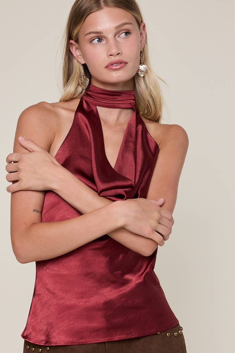 Lux Merlot Cowl Neck Top