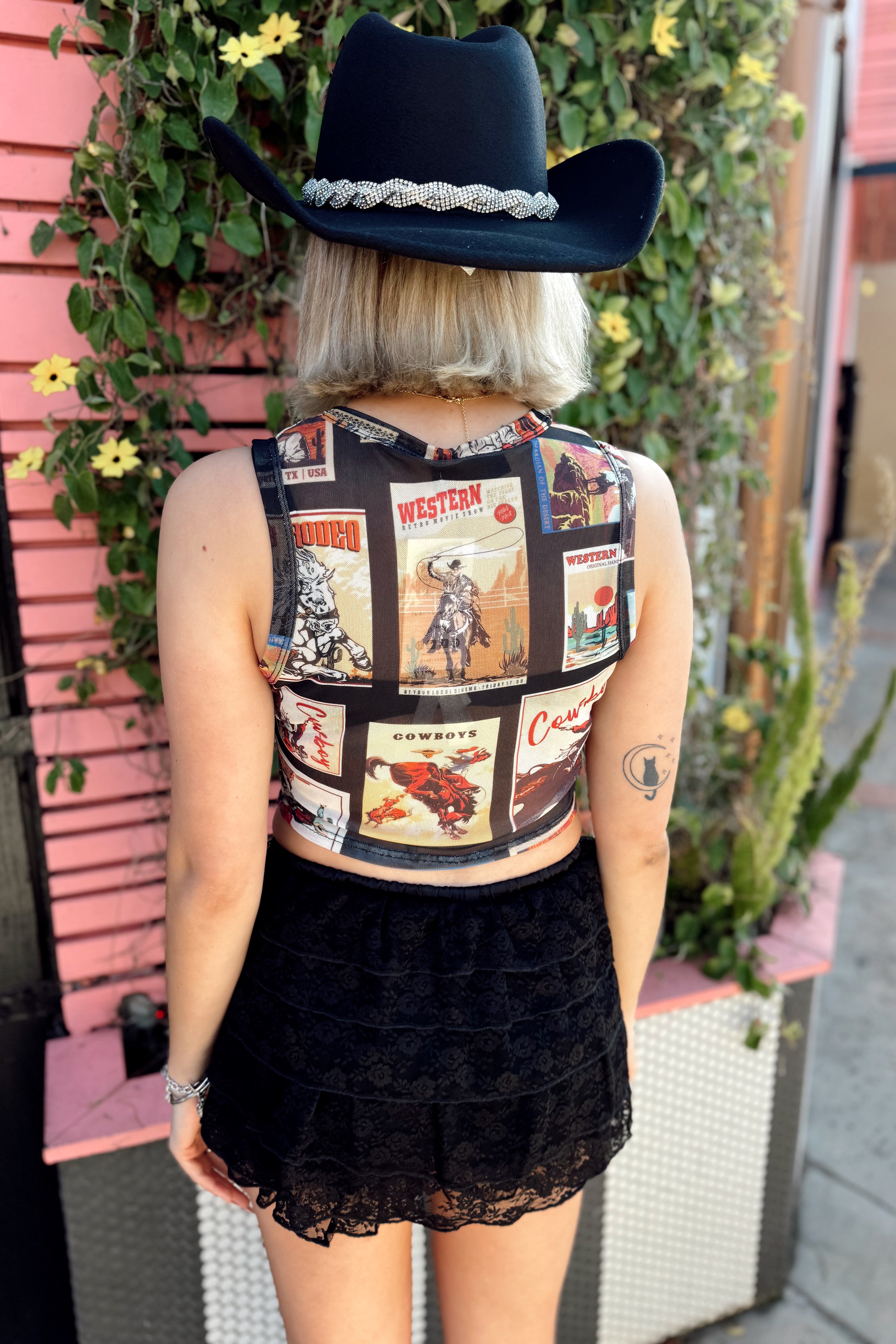 Western Stamped Mesh Crop Tank