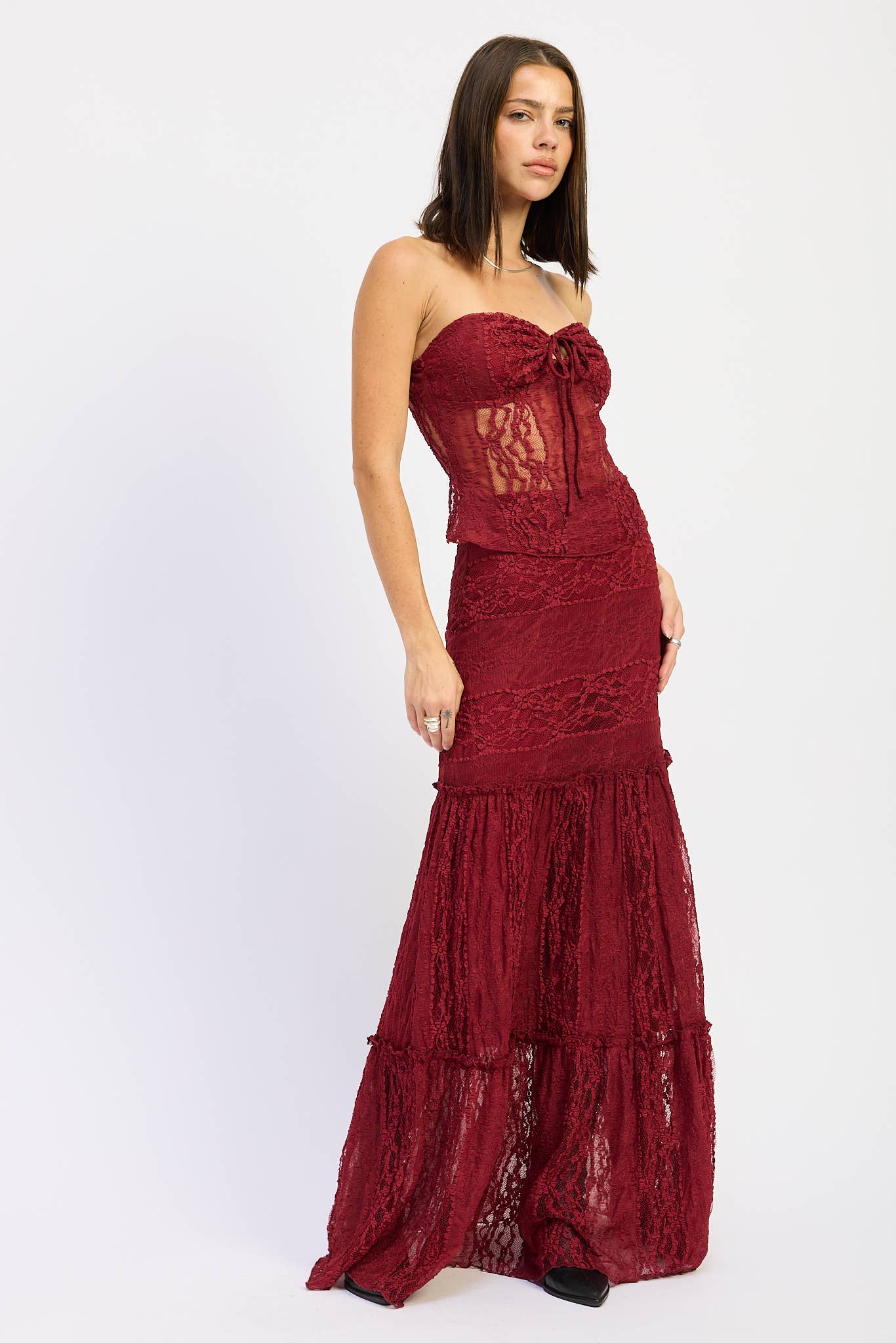 Savannah Lace Tube Top- Merlot