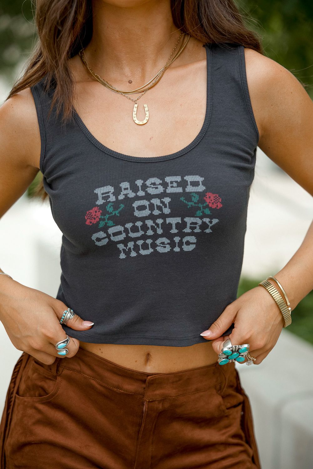 Raised On Country Music Tank- Black