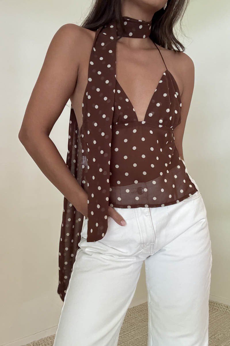 Cocoa Dot Scarf Top