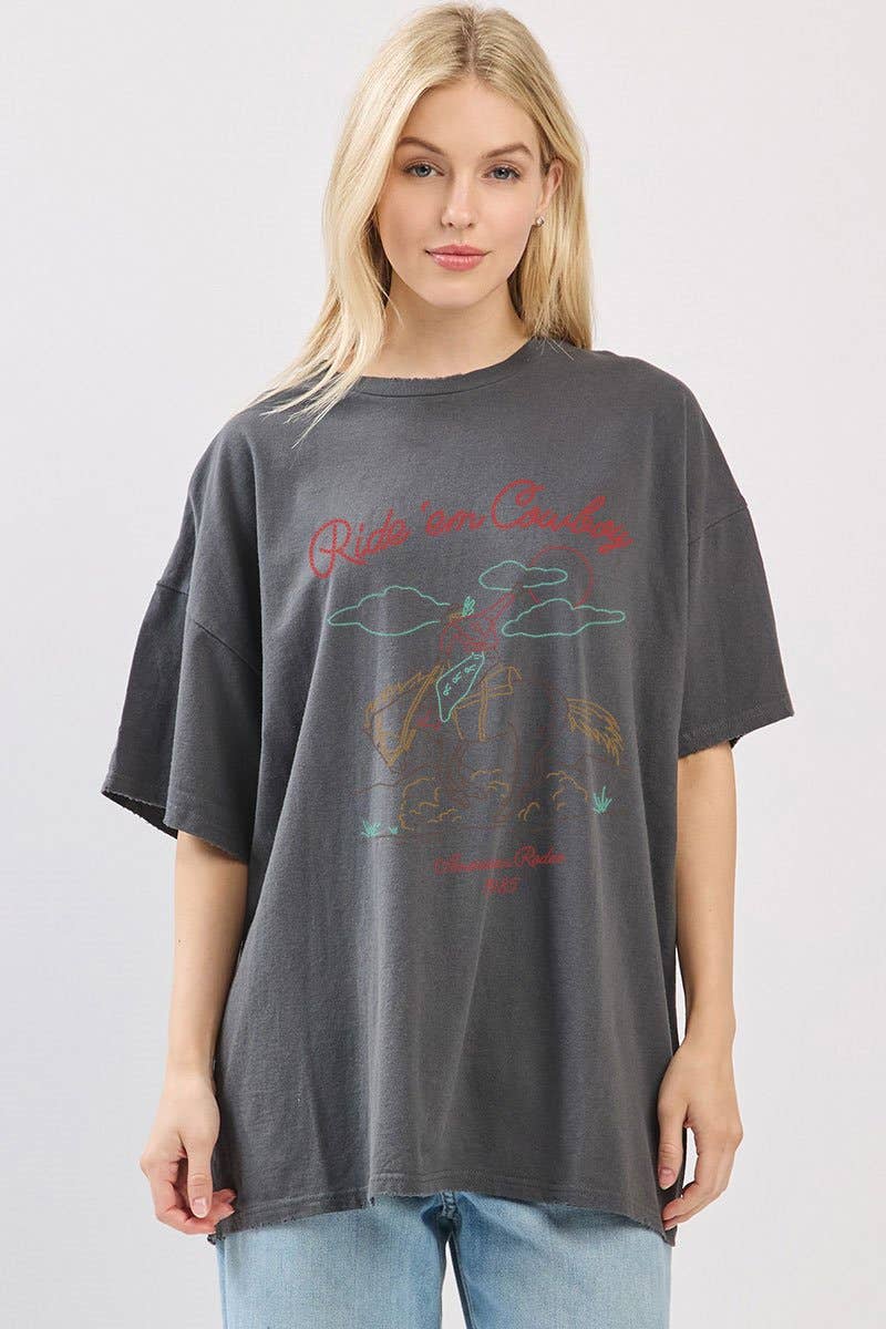 Ride ’Em Rebel Oversized Tee - Black
