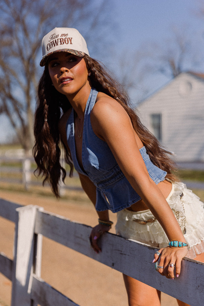 Pre-Order Kiss Me Cowboy Two Tone Camo Hat- Brown