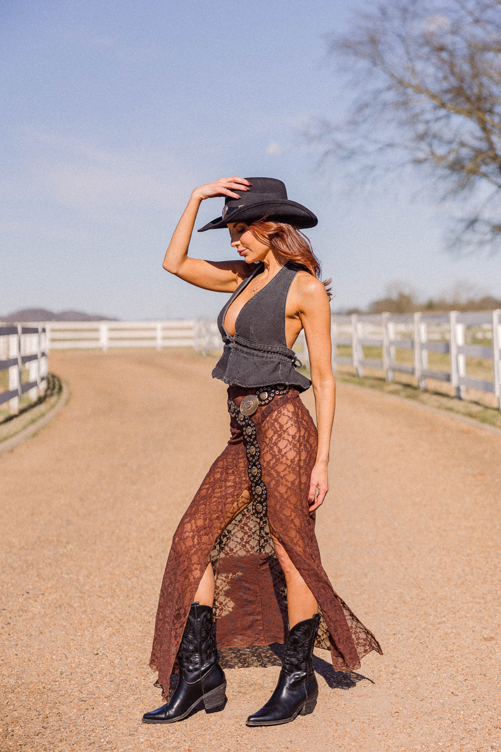 Amber Lace Maxi Skirt- Brown