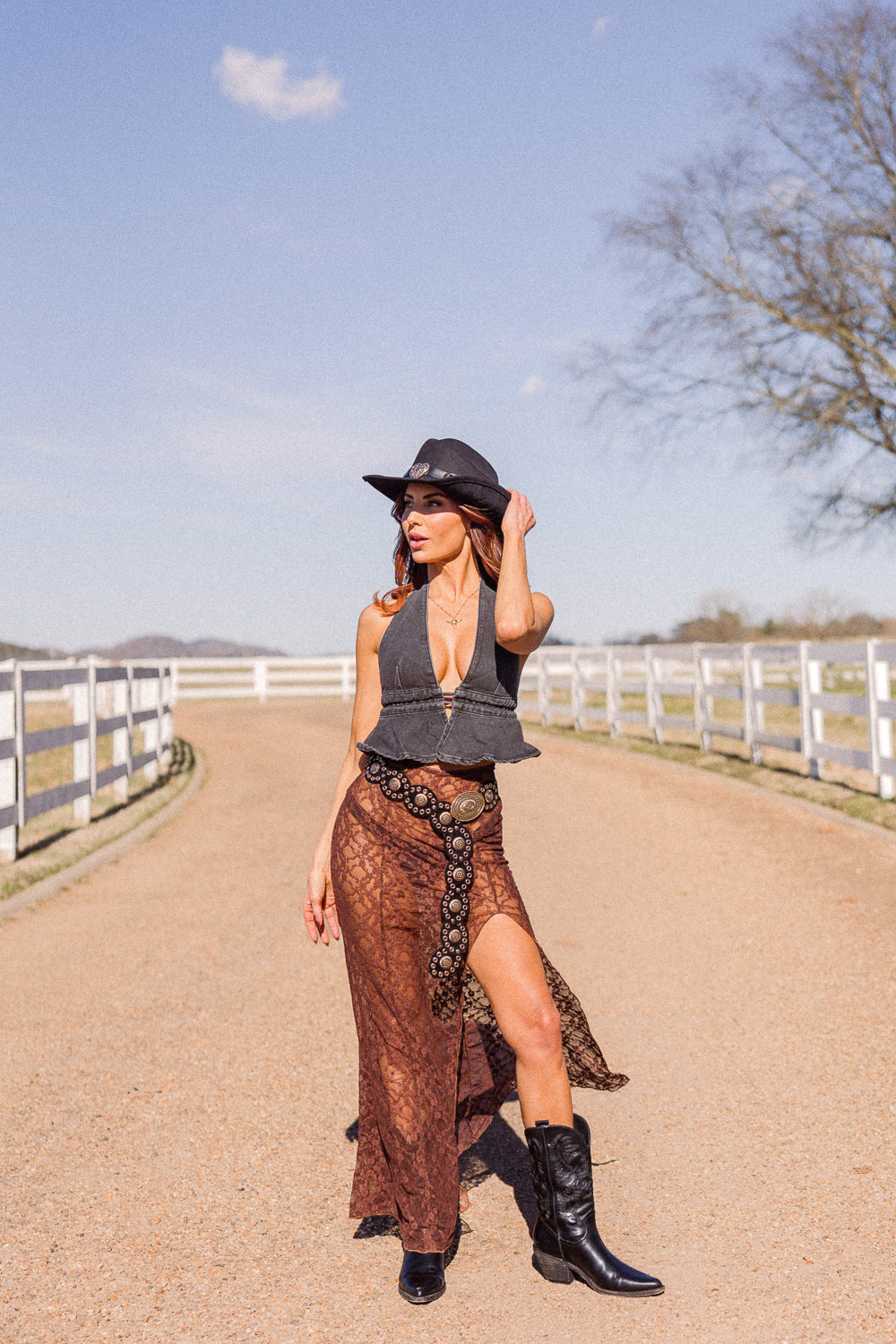 Amber Lace Maxi Skirt- Brown