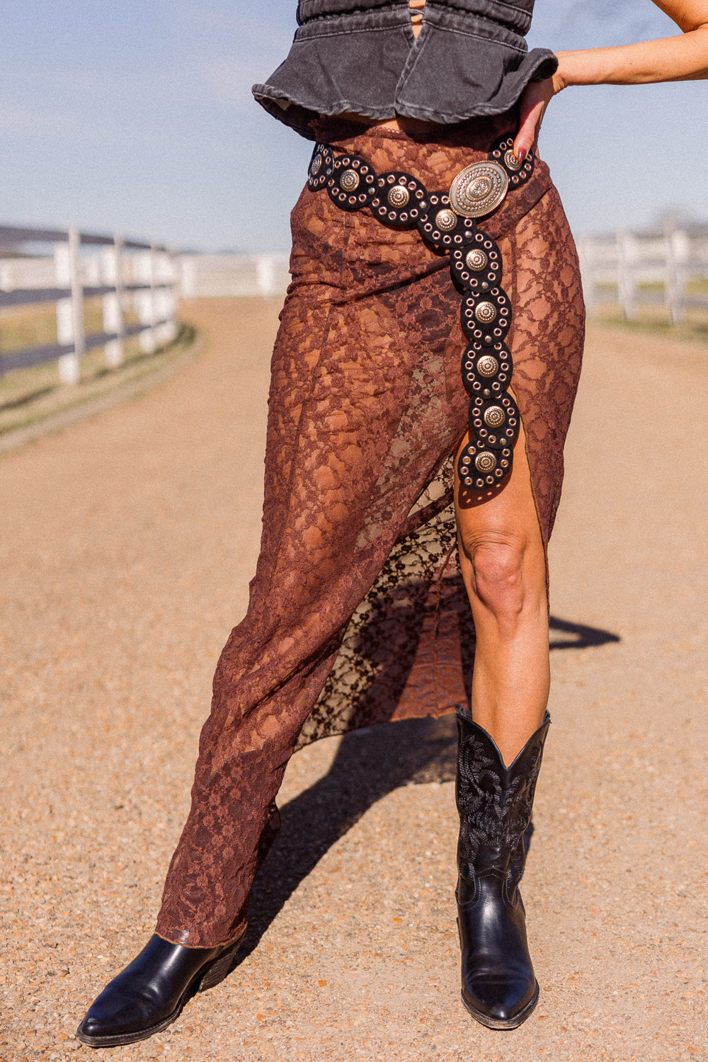 Amber Lace Maxi Skirt- Brown