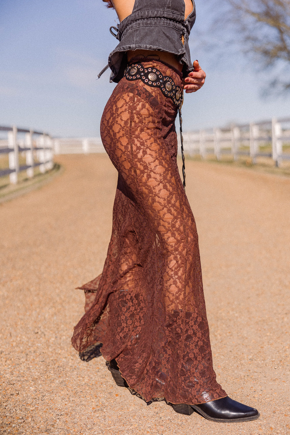 Amber Lace Maxi Skirt- Brown