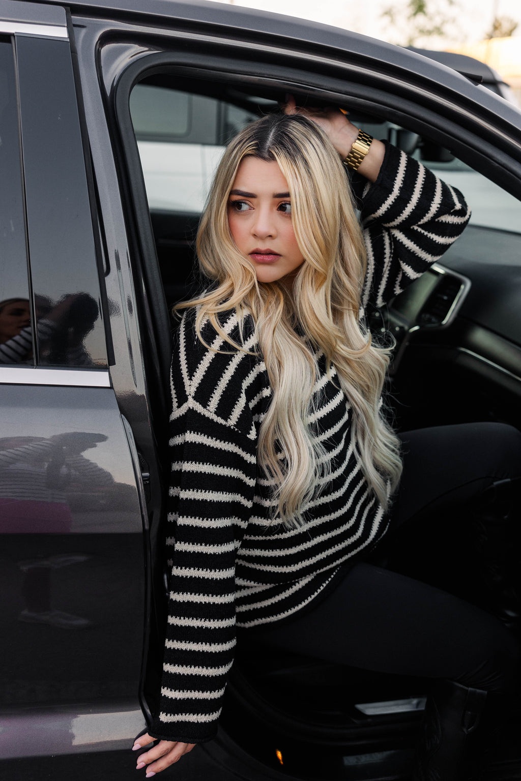 Coastal Stripes Pullover Sweater-Black