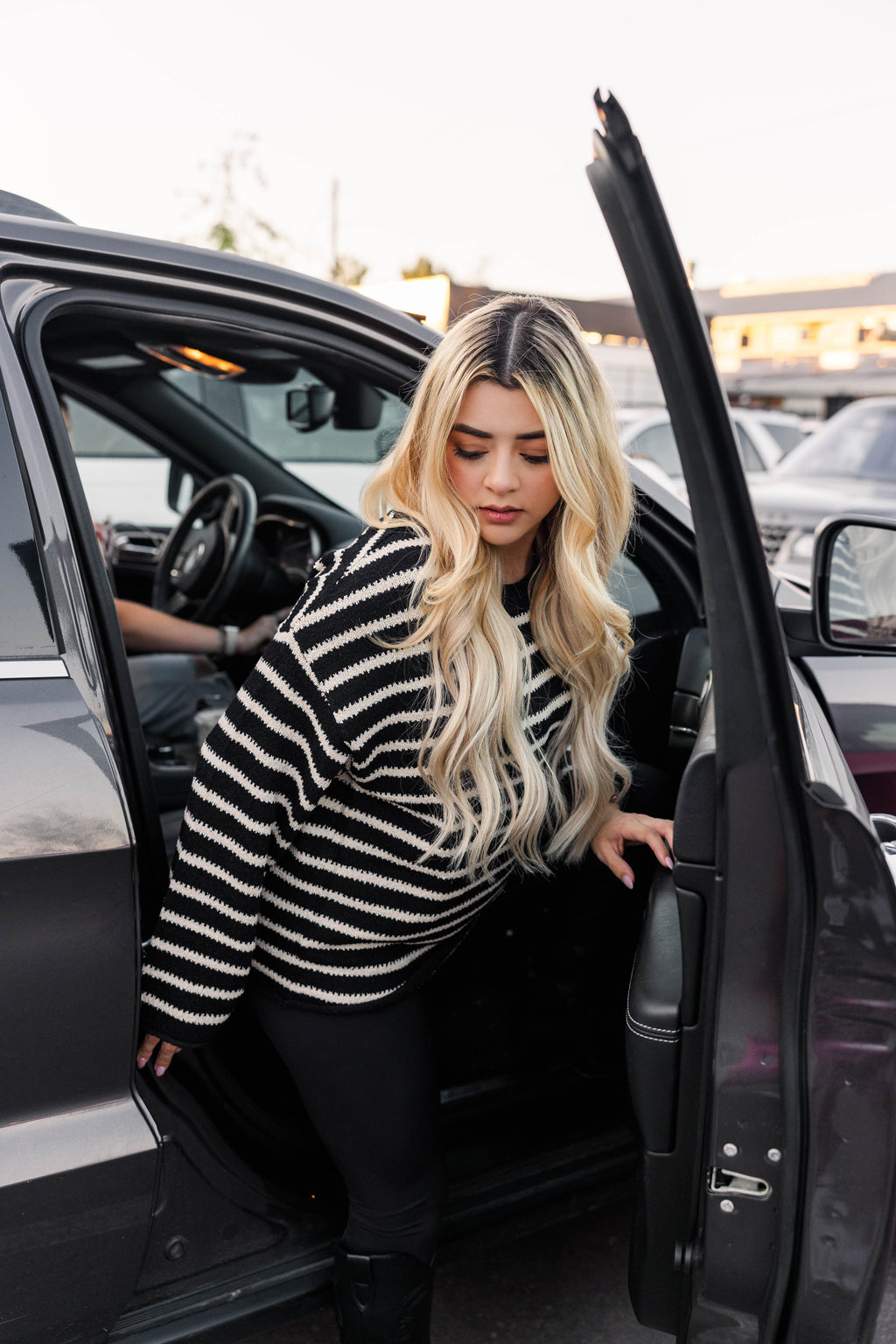 Coastal Stripes Pullover Sweater-Black