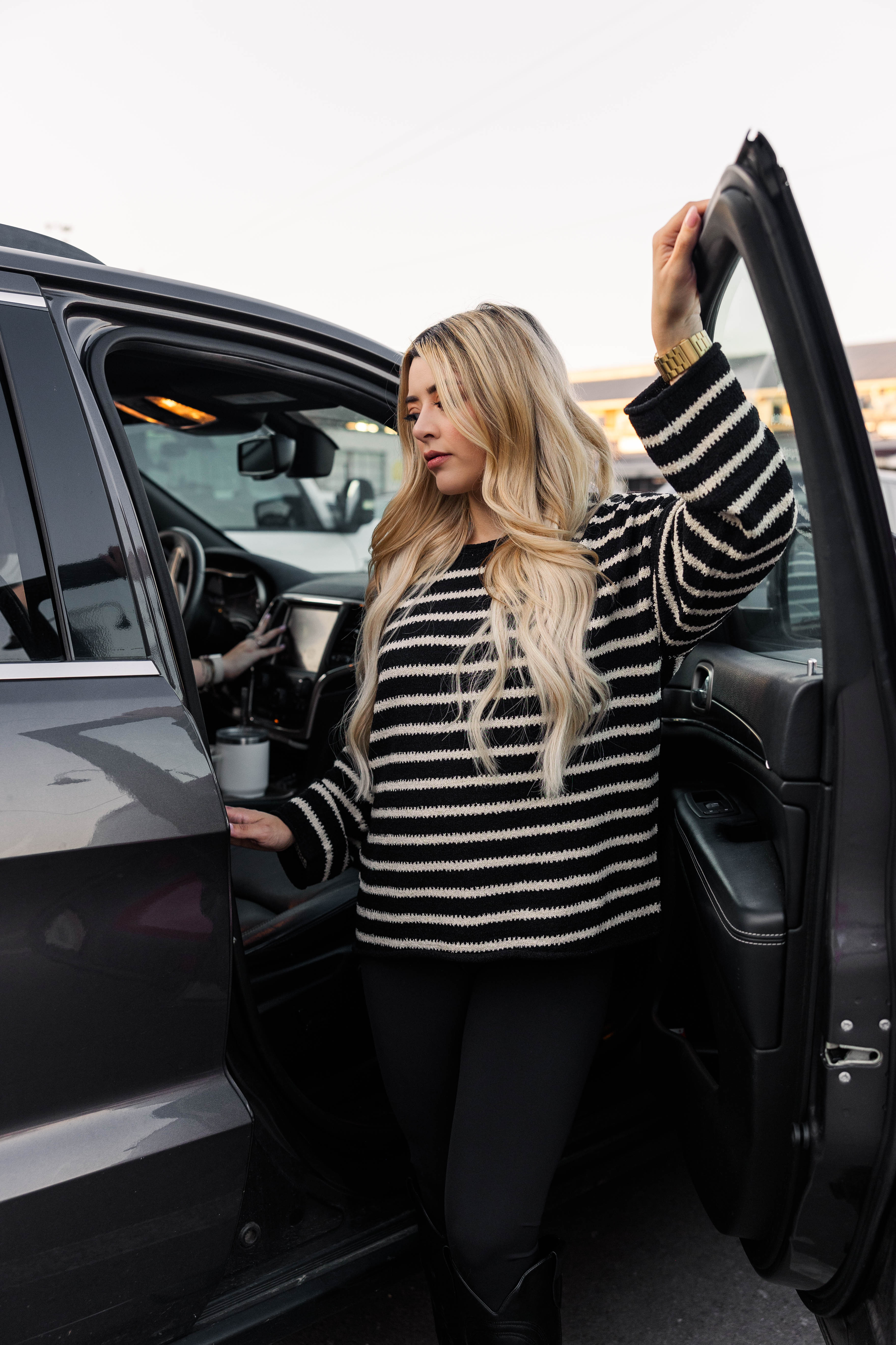 Coastal Stripes Pullover Sweater-Black