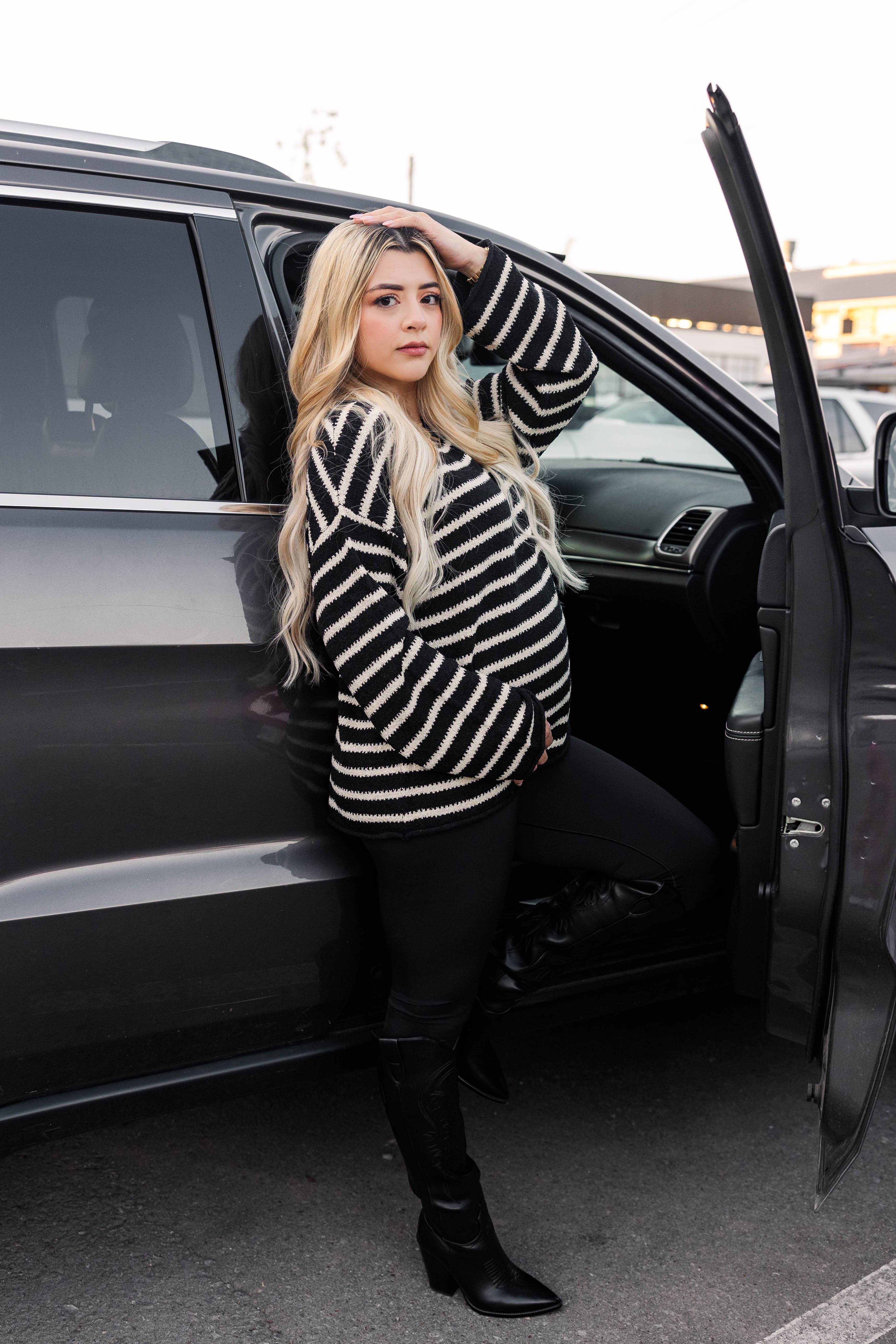 Coastal Stripes Pullover Sweater-Black