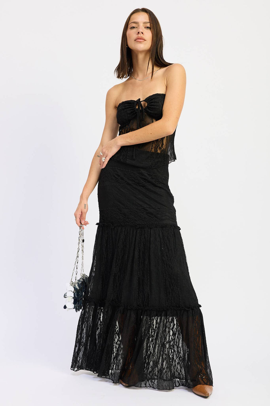 Savannah Lace Maxi Skirt- Black