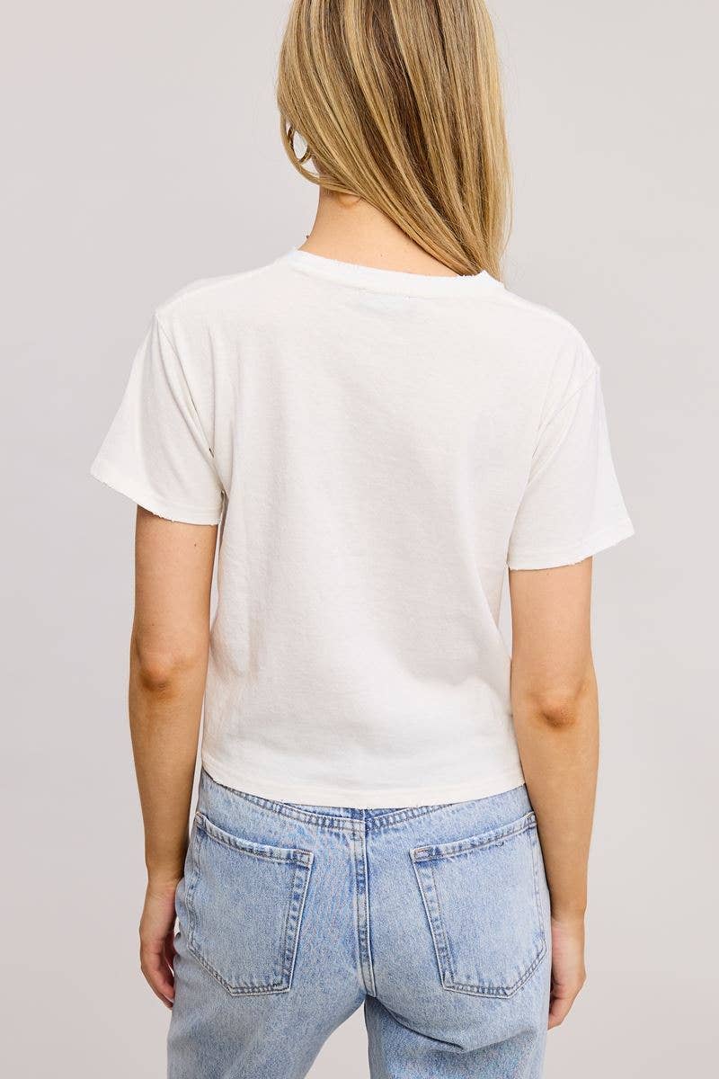 Rodeo Rebel Puff-Stitch Crop Tee - White
