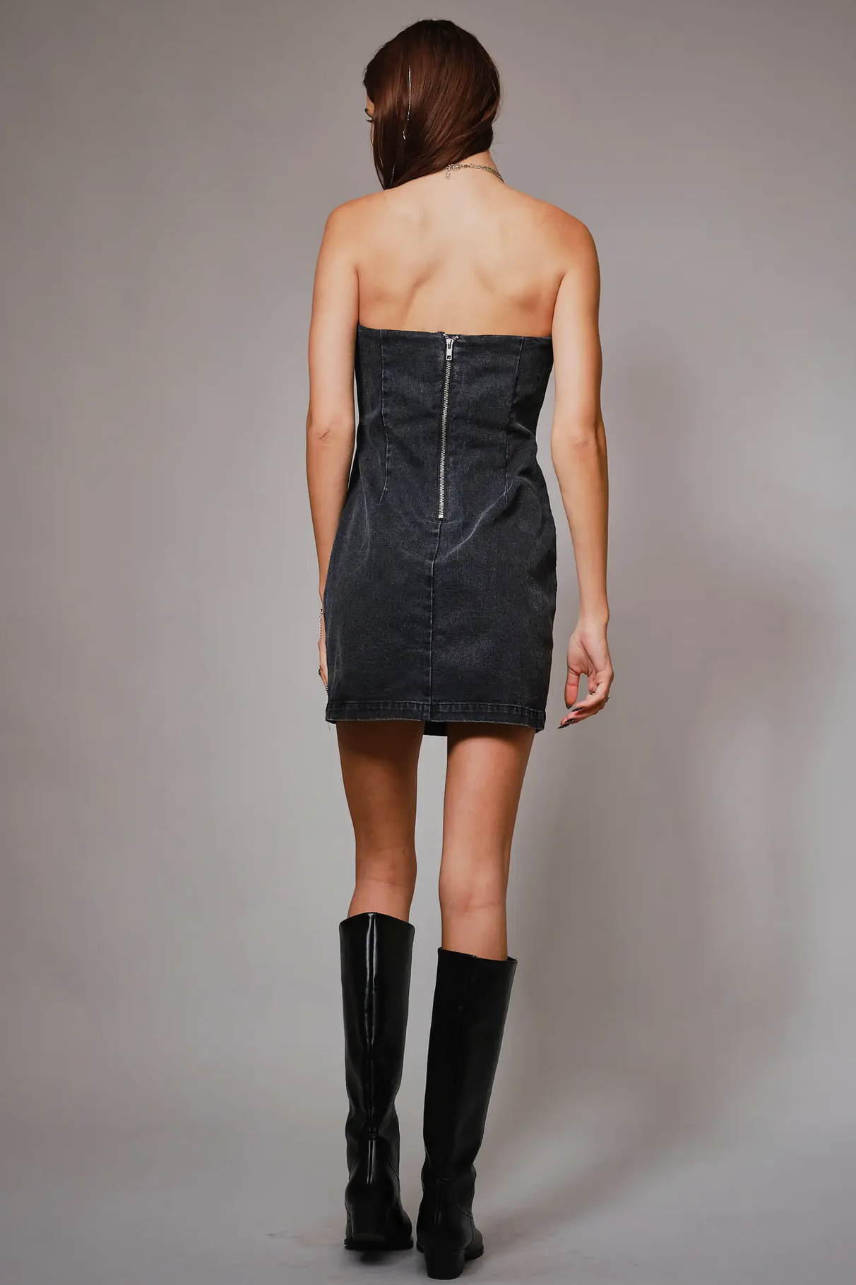 Saddle Stitch Dress-Black Denim
