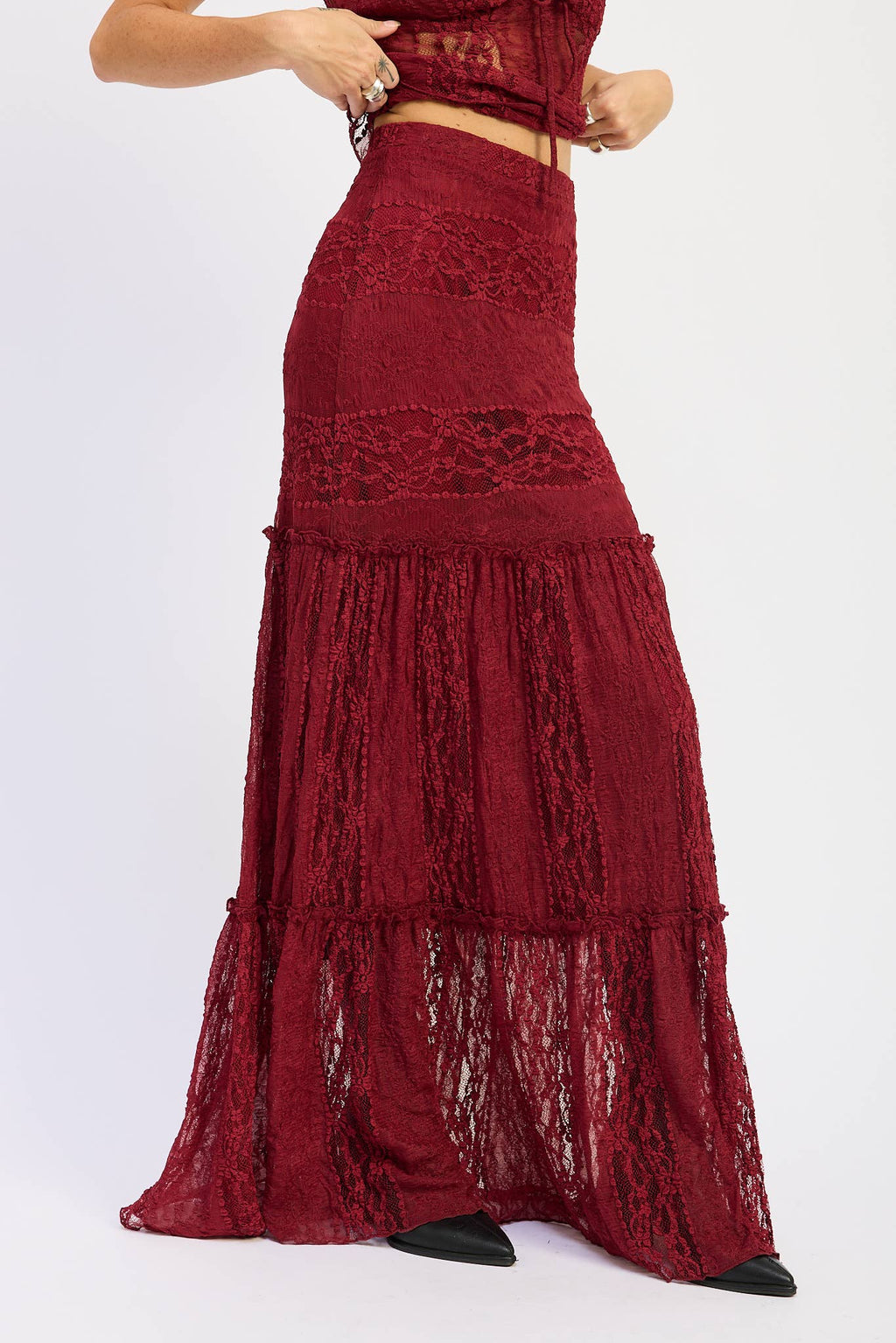 Savannah Lace Maxi Skirt- Merlot