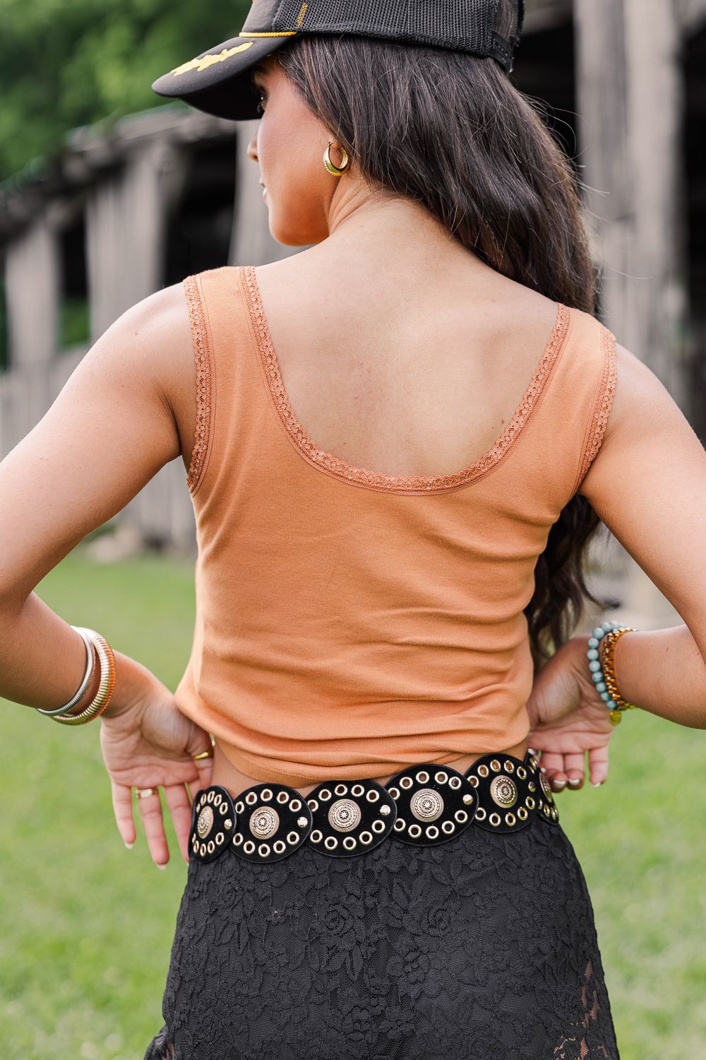 Tequila Lace Tank-Cognac