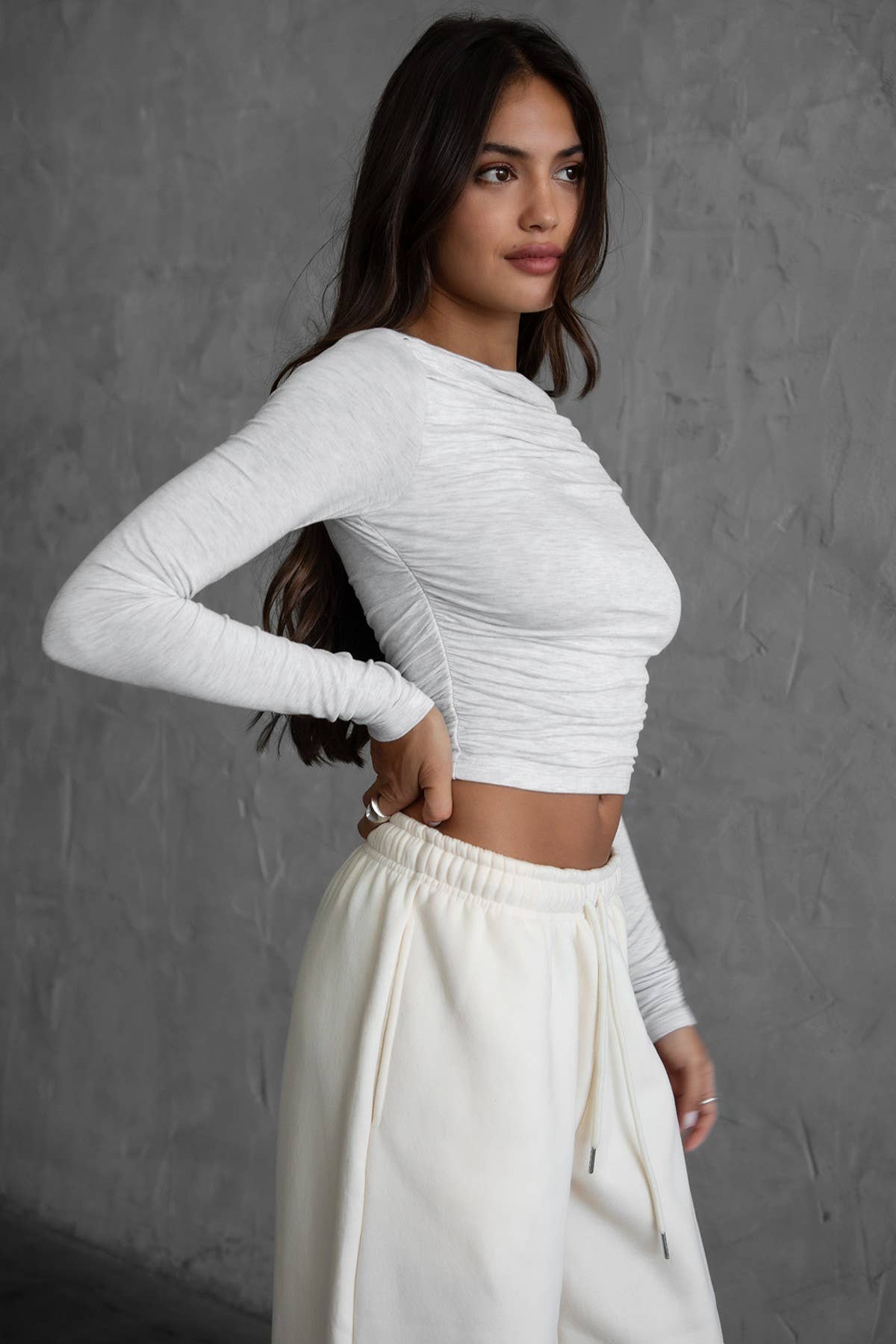 Jolina Boat Neck Long Sleeve Top- Heather Grey