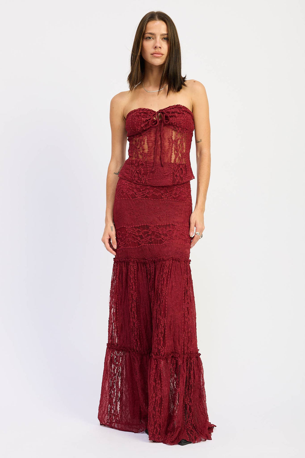 Savannah Lace Tube Top- Merlot