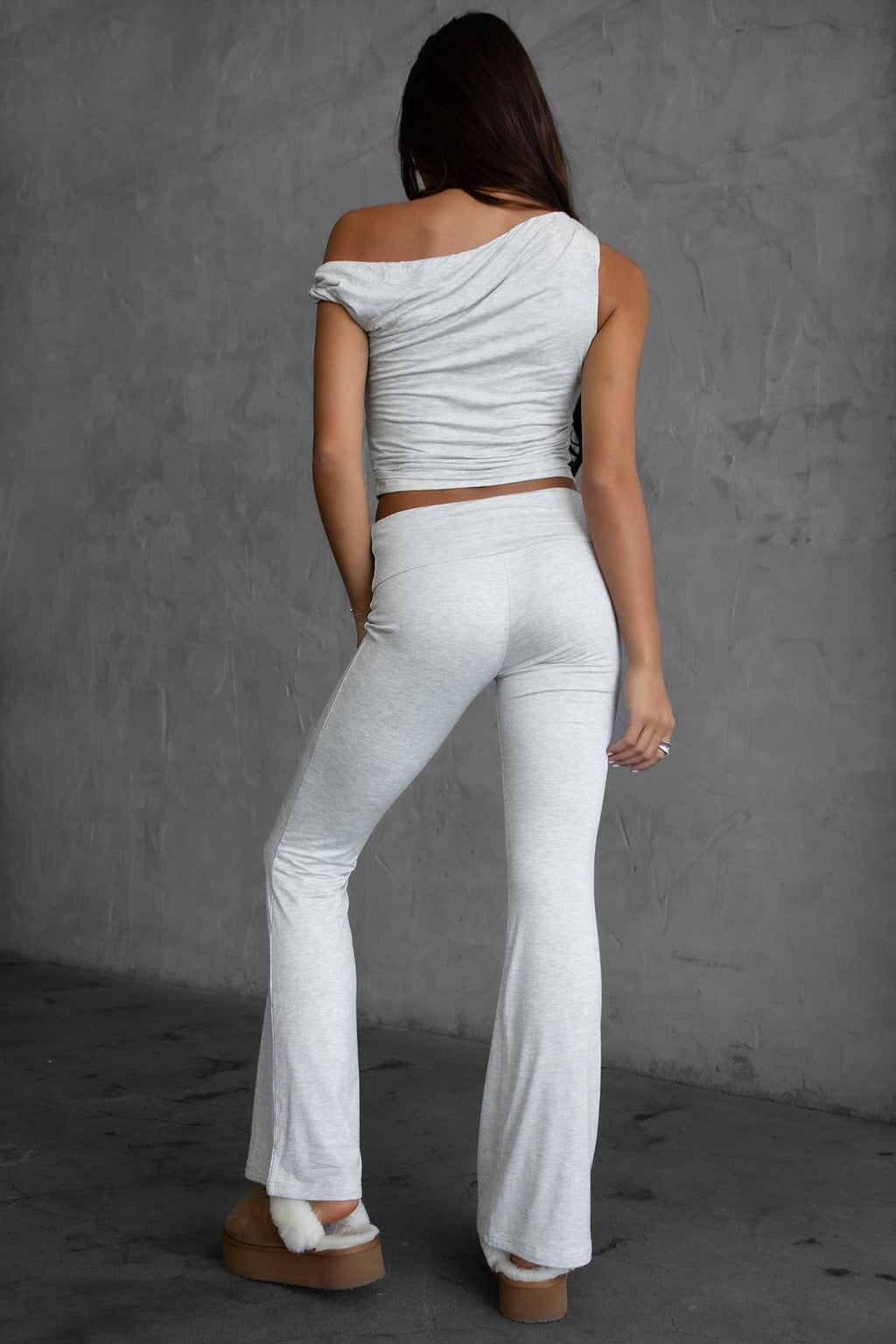 Cora Fold Legging Pants : Heather White