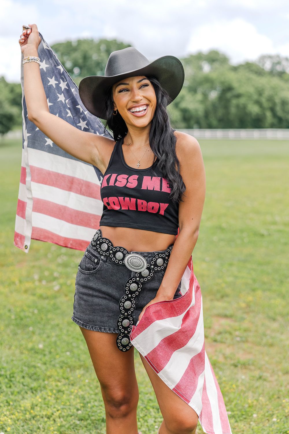 Kiss Me Cowboy Tank- Black