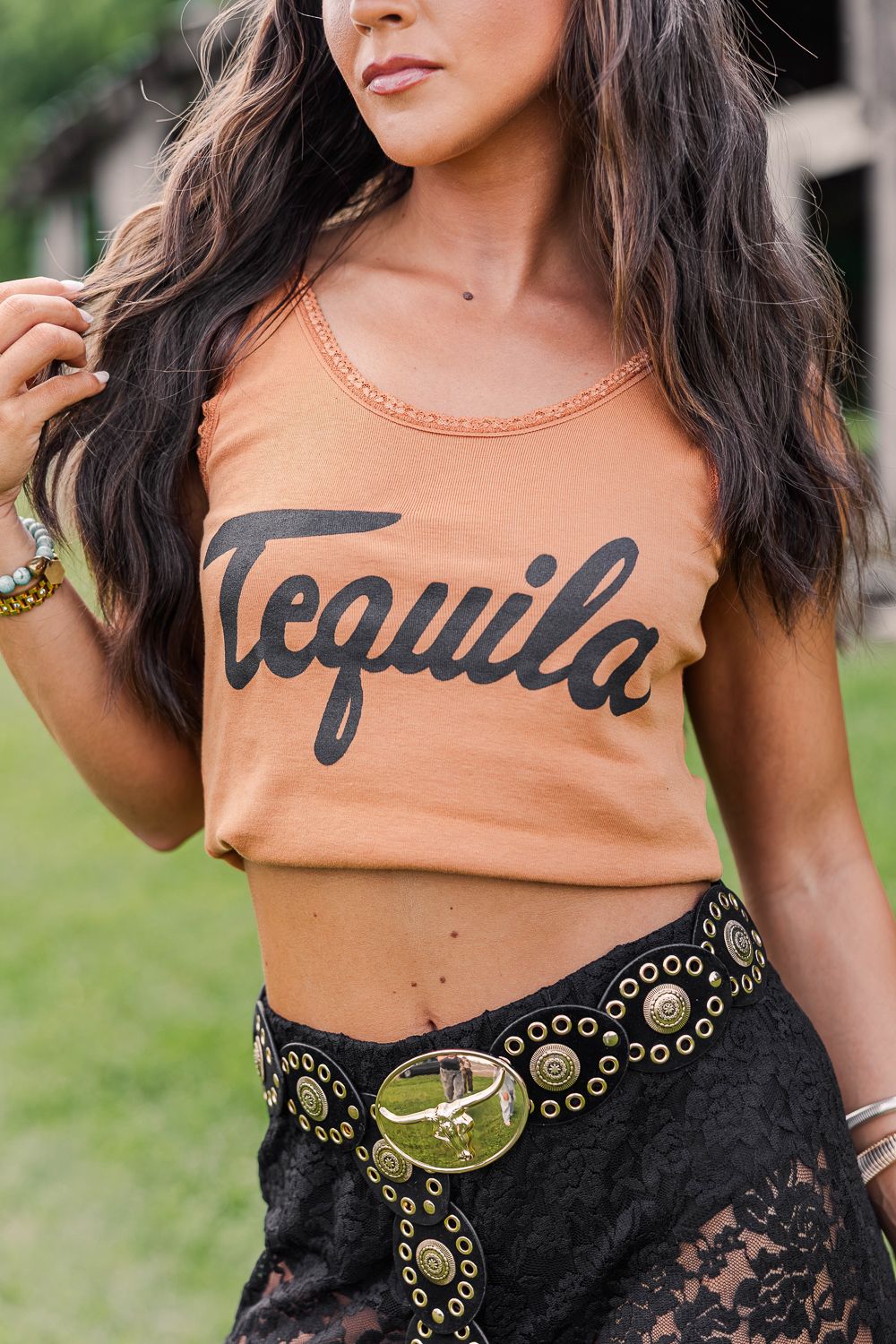 Tequila Lace Tank-Cognac