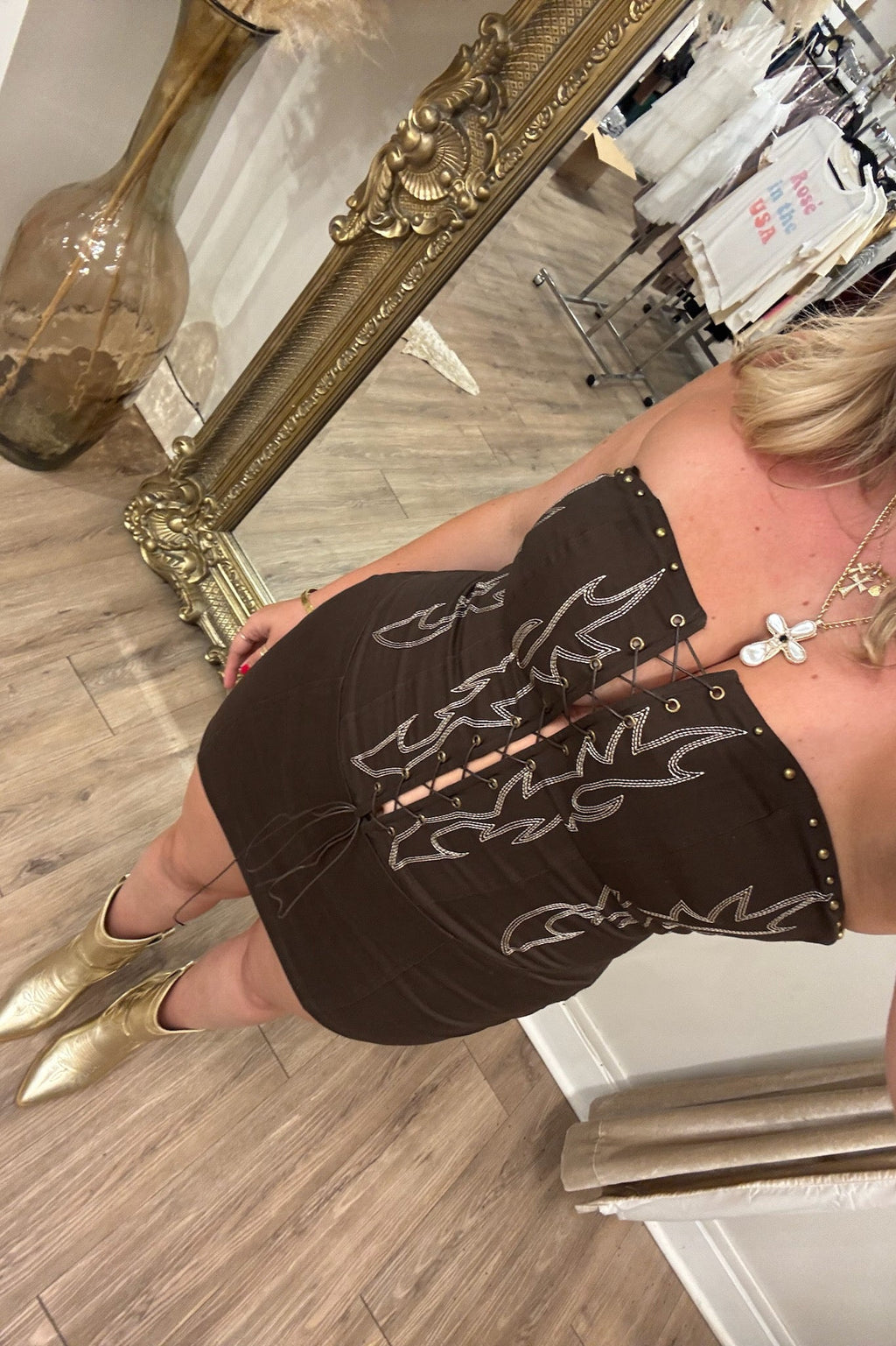 Broncette Mini Dress- Brown