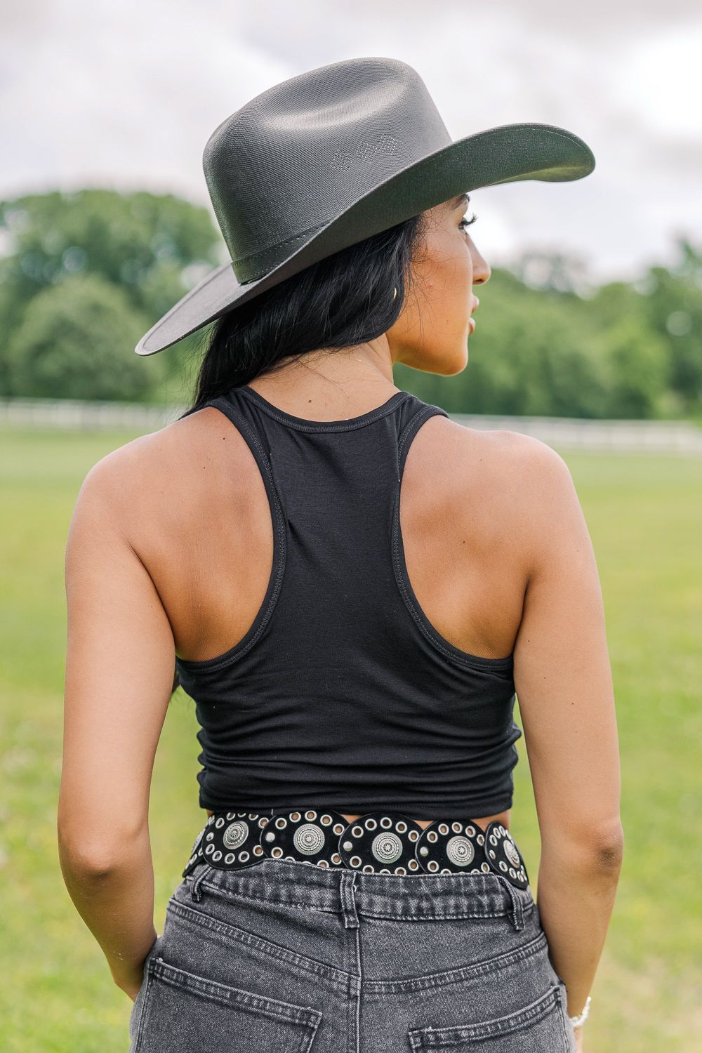 Kiss Me Cowboy Tank- Black