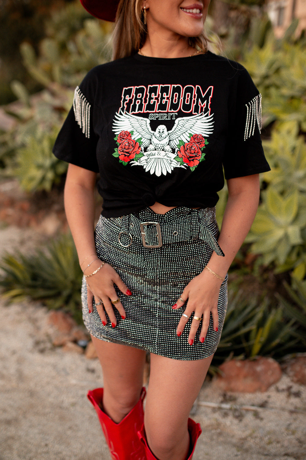 Freedom Spirit Rhinestone Fringe Tee