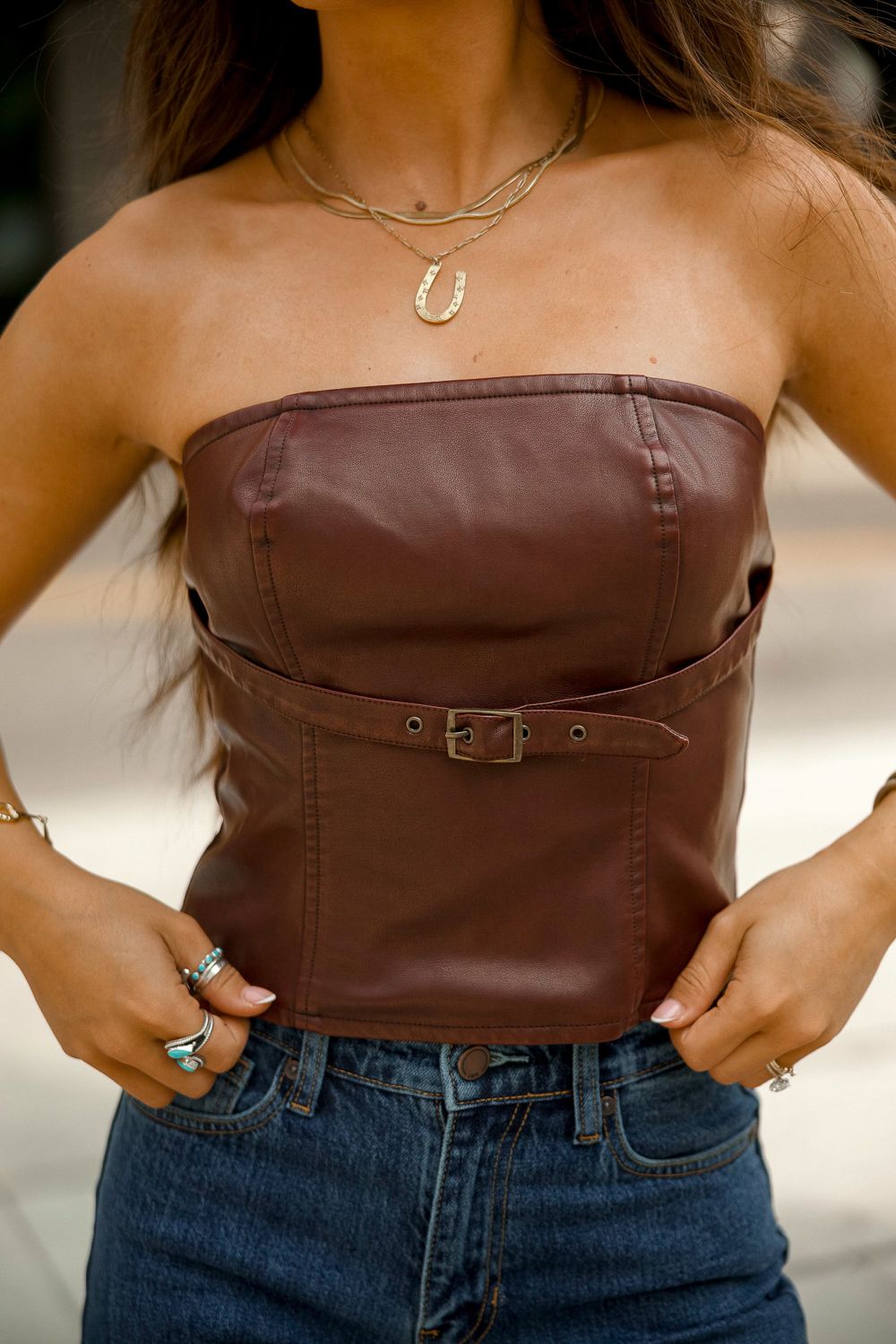 Dakota Buckle Leather Tube top - Wine