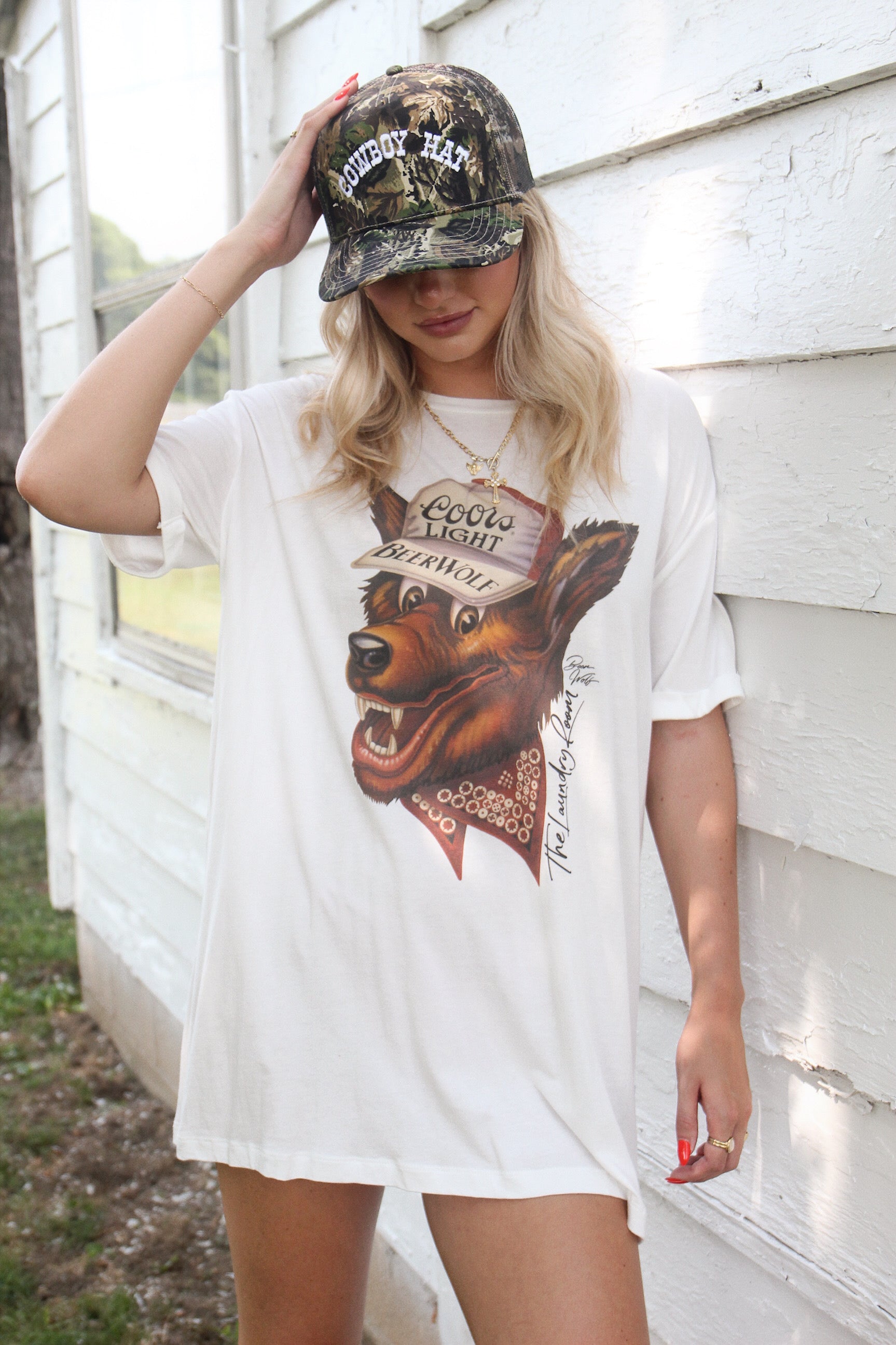 Beer Wolf Oversized Tee - White