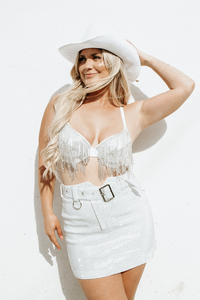 Glam Rhinestone Skirt - White