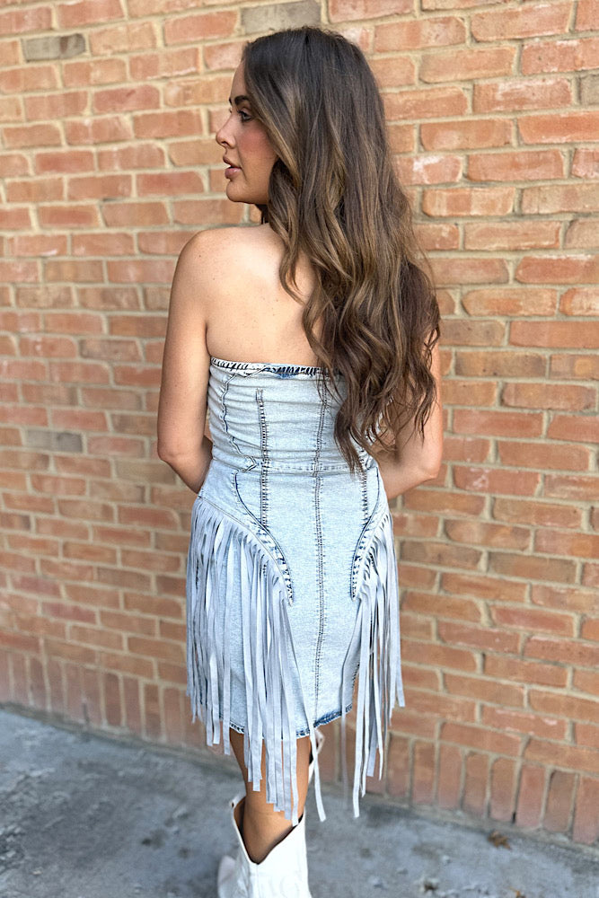 Dakota Fringe Buckle Dress- Denim