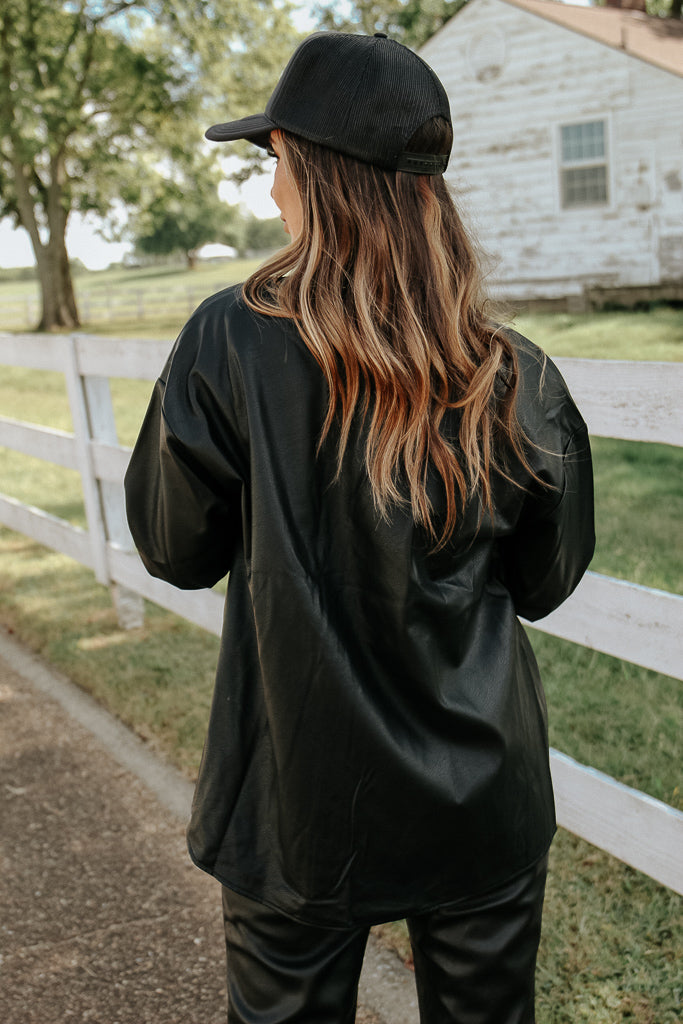 Fallon Faux Leather Shacket - Black
