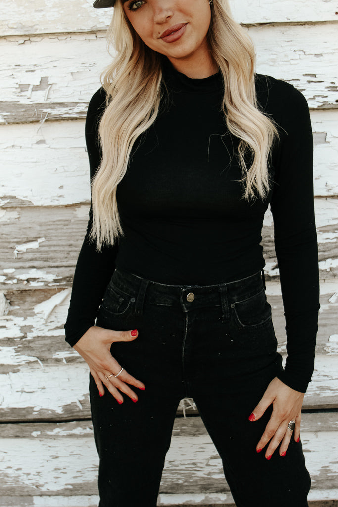Essential Turtleneck Long Sleeve Bodysuit - Black
